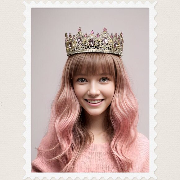 Royal Princess Pink Rhinestone Crown for Women, Bridal Wedding, Birthday Party main image 4